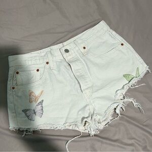 Levi's White Jean Shorts with Butterfly Design